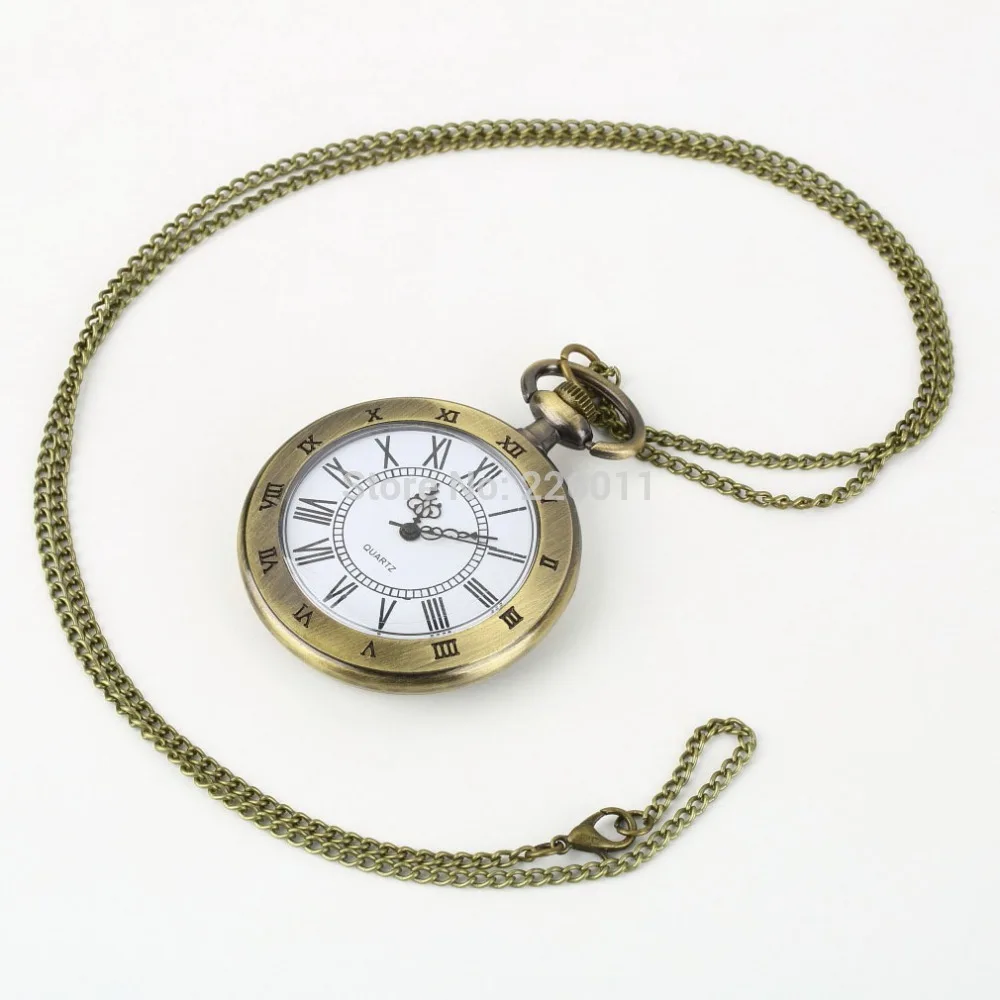 

Roman Pocket WatchVintage Hollow Bronze Gear Hollow Quartz Pocket Watch Necklace Pendant Clock Chain Men's Women 2019