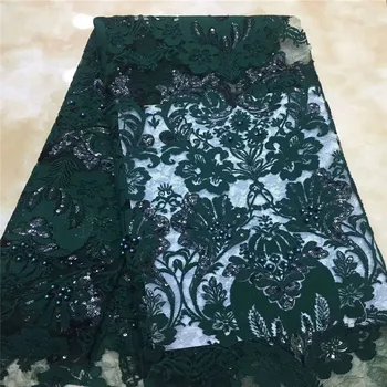 

HFX Hot Selling Green Embroidery African Wedding Lace Beaded French Tulle Net Lace Sequins Nigerian Lace Fabrics X984-9