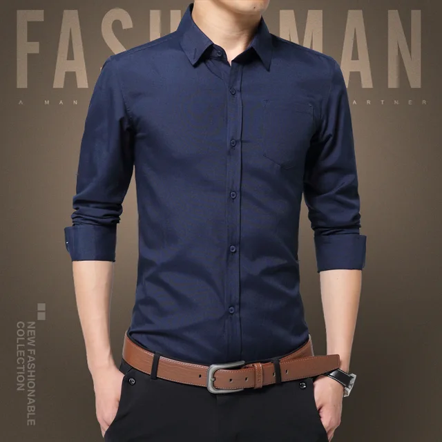 Buy Cotton Business Office Shirts Work Dress Shirt Men Solid Fashion Brand