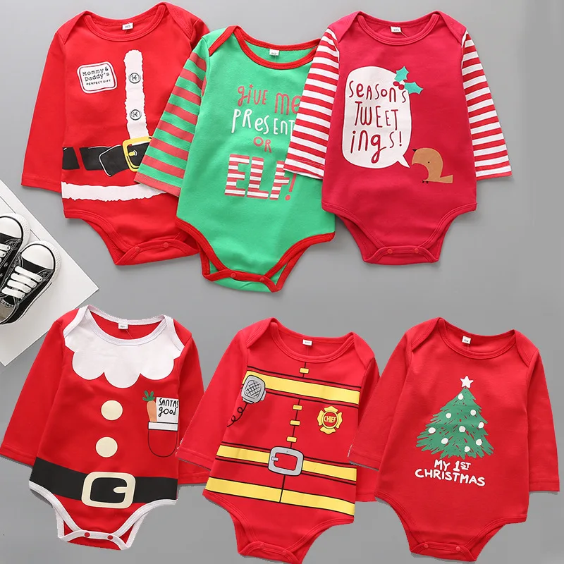 Baby Christmas clothing male baby Christmas climbing clothing female baby cotton triangle long sleeve jumpsuit