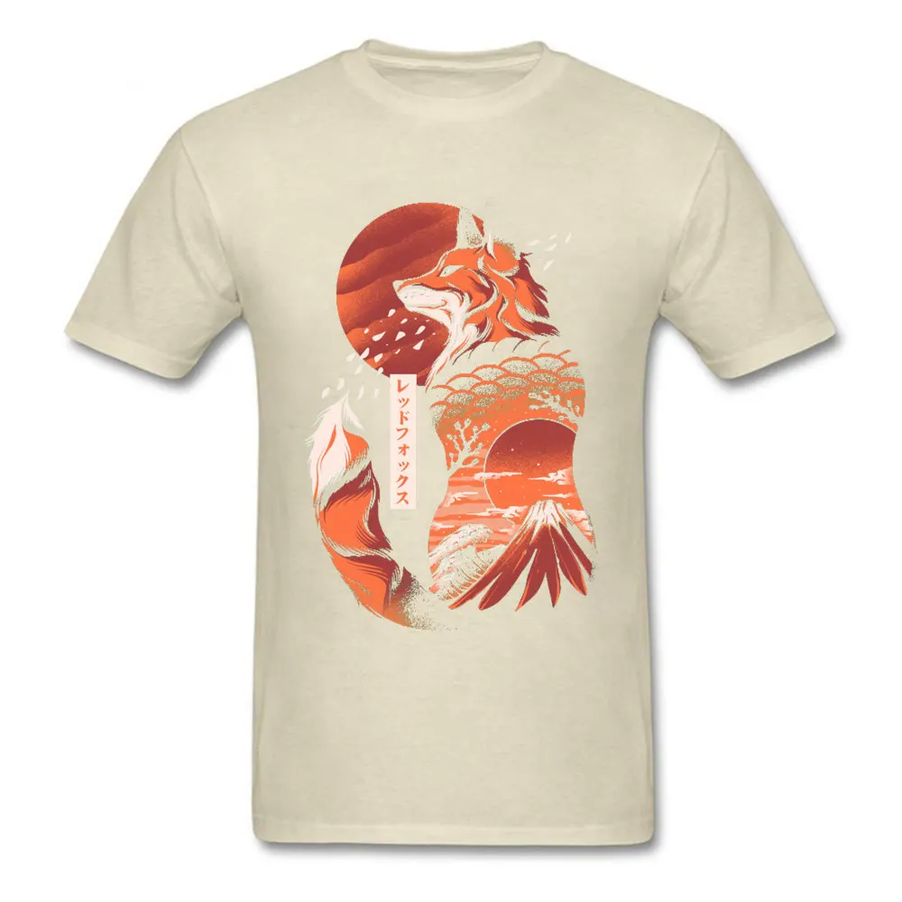 Men's Dominant Simple Style Tops & Tees Round Collar Lovers Day 100% Cotton T Shirt Funny Short Sleeve Japanese-Fox Tees Japanese-Fox beige