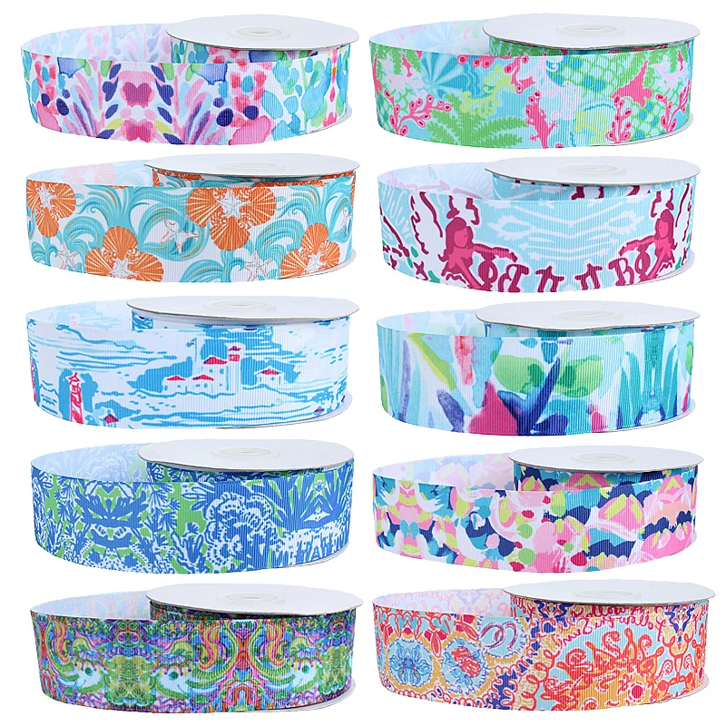

FLRA Ribbon (50 yards/lot) New arrival swirl flower printed grosgrain ribbons
