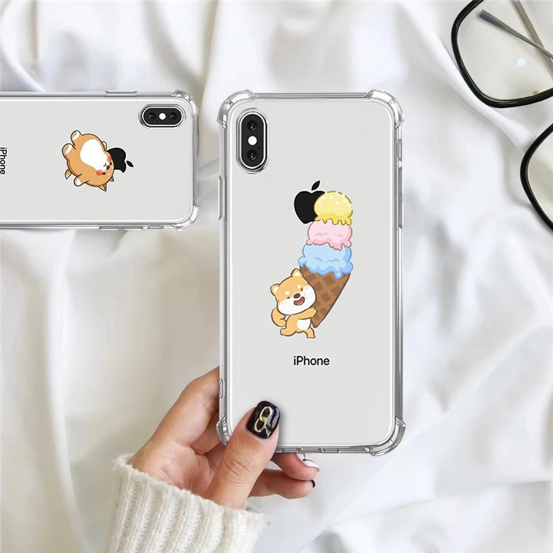 Прозрачный чехол для телефона shaba Inu iPhone 7 8 6 6s plus xs max x xr с четырьмя углами