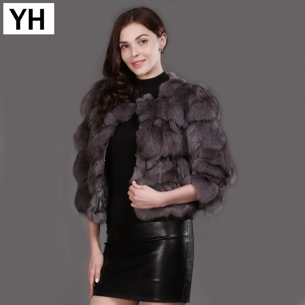 grey De Vêtements red Veste Réel Manteau 100Naturel New White Fourrure Femmes purple Chaud Fashion Lady Courte Renard 2018 Hiver natural Beige Purple black DEeWHY29I