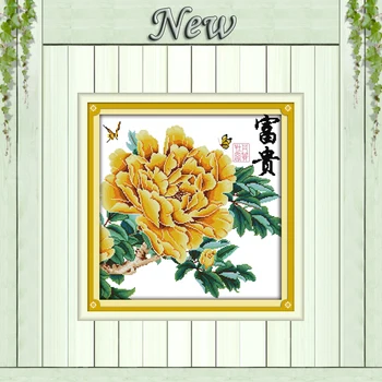 

Peony with blessings flower butterfly painting counted print on canvas DMC 11CT 14CT kits Cross Stitch embroidery needlework Set