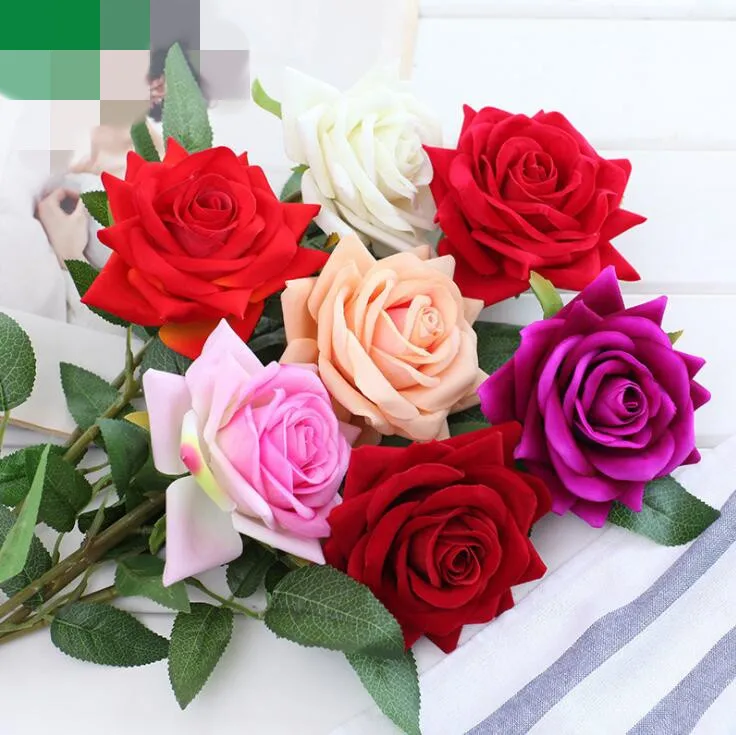 1257 40 De Réduction8 Faux Unique Tige Rouge Rose Artificielle Velours Roses Fleur Avec Feuille Verte Pour Mariage Maison Fête Vitrine Fleurs