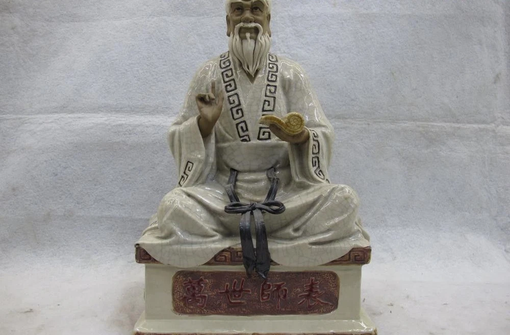 

14 Chinese Folk Pottery WuCai porcelain Famous Confucius Kong Zi Lao Zi Statue