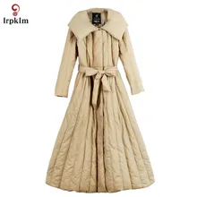 Новая мода, высокое качество, женские зимние длинные пуховики, отложной воротник, женский теплый пуховик на утином пуху, тонкая талия, PQ090