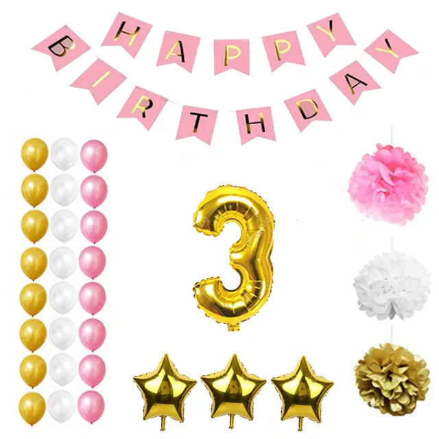 Amawill 3rd Birthday Party Decoration Set Foil Balloons Happy