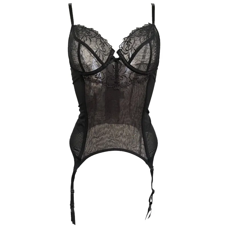 Perspective Womens Gothic Lace Corset Bustier Faux Leather Bra Lingerie