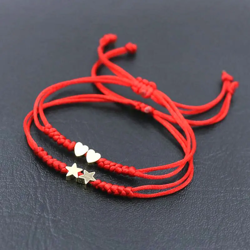 BPPCCR Lucky Double Love Heart shape Stars Charm браслет для пары красная веревочная нить String Knot браслеты для мужчин женщин влюбленных