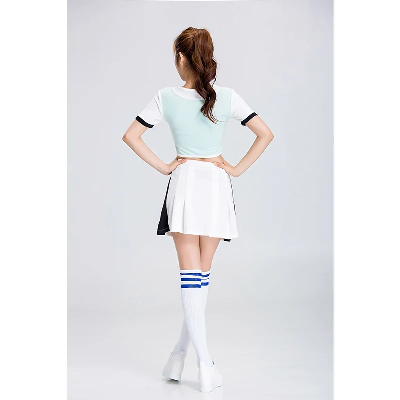 Titivate جنسي الثانوية بنات التشجيع زي هالوين زي المشجع موحدة سيدة بأكمام قصيرة الأعلى + تنورة s-2xl