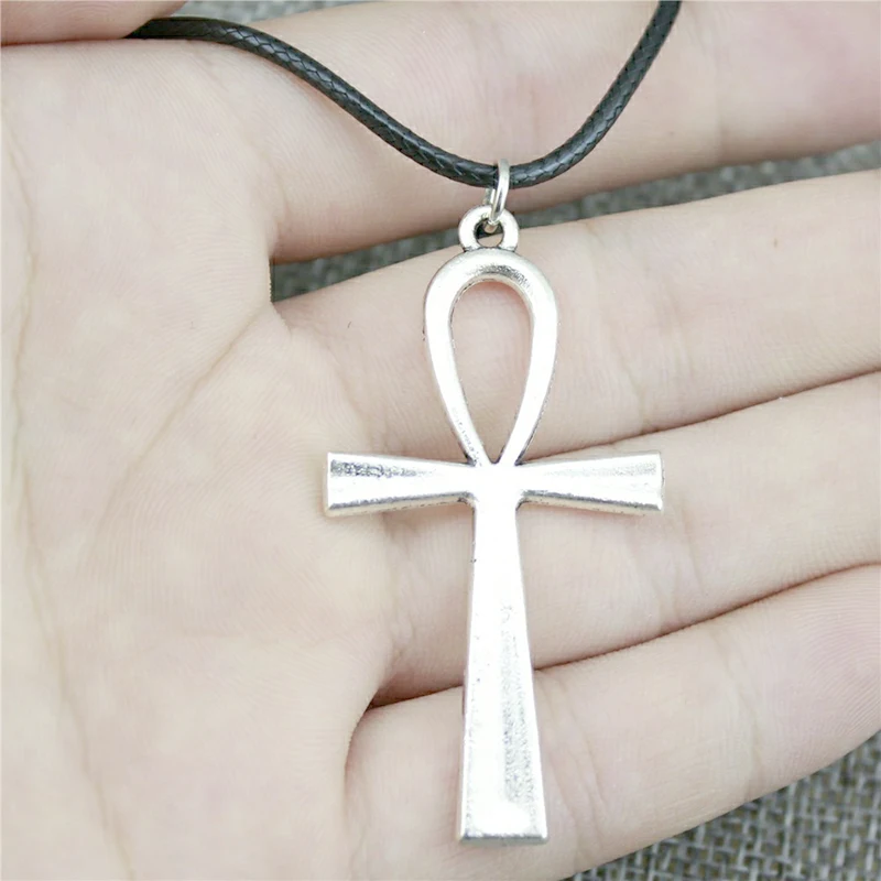 

Egyptian Ankh Cross Pendant Leather Chain Necklaces For Women Choker Christmas Gift Collar Bijoux Vintage Silver Charms Jewelry