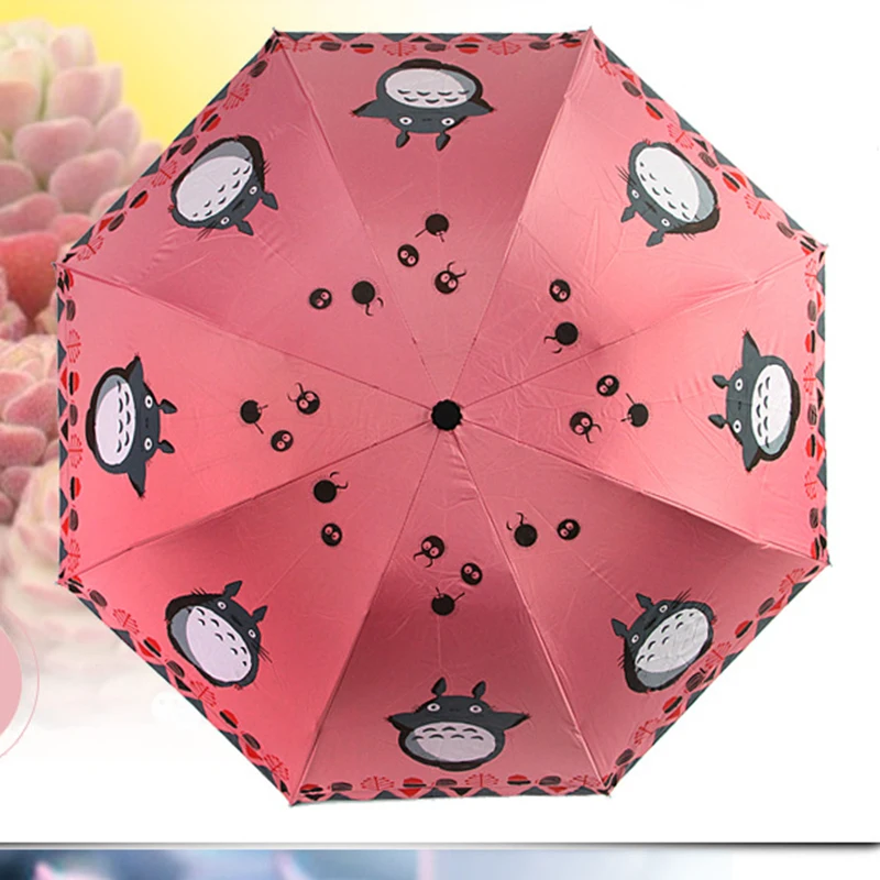 

Totoro Sunny Rainy Umbrella Vinyl Manual Aluminium Alloy Strong Frame Three Folding High Quality Fashion Umbrella