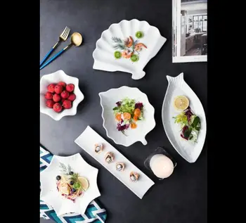 

Creative steak western pure white ceramic plate tableware household food dish platter surface flat snack dish soup bowl