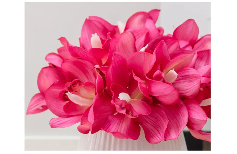 Настоящее прикосновение cymbidium 7 головок короткая съемка украшение стола цветок DIY Свадебные невесты ручной цветы домашний декор искусственная Орхидея