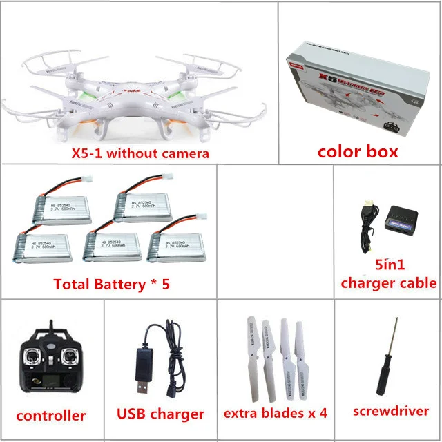 Syma X5C X5C-1(Дрон с камерой 2.0MP) Квадрокоптер с камерой RC Дрон Квадрокоптер или Syma X5 X5-1(без камеры) 2,4G 4CH Дрон - Цвет: X5 5 batteries