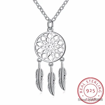 

SMTCAT Dream Catcher Feather 925 Sterling Silver Necklaces & Pendants For Women Fashion Dreamcatcher Necklace Girl Jewelry Gifts