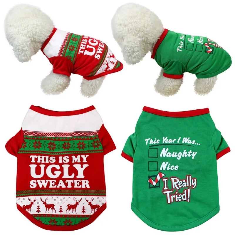 Рождественская Одежда для собак хлопковая футболка костюм щенка Одежда для собак осень зима для маленькие собаки, питомцы пальто для чихуахуа