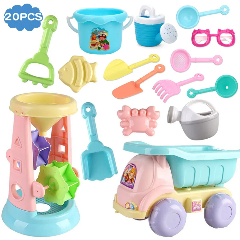 

summer beach toys for children SandBox Set Kit Sea Sand bucket Rake Hourglass Water Table play fun Shovel soft Silicone mold