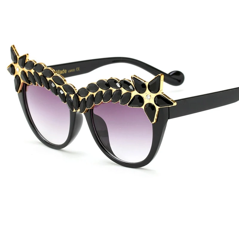 ALOZ Платино Брендовая Дизайнерская обувь Для женщин солнцезащитные очки «кошачий глаз» винтажная, брендовая, дизайнерская С кристалалми и стразами большого размера кадр очки Q38