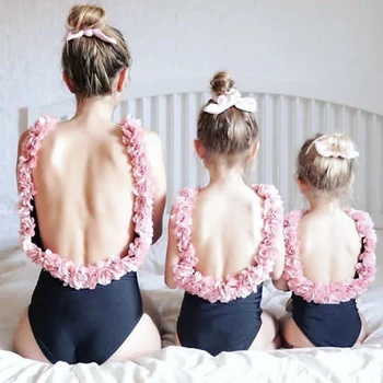 

Summer Family Matching Mother Swimsuit Mother Daughter Women Kid Baby Girl Petal One Piece Bikini Swimwear Bathing Suit Beach