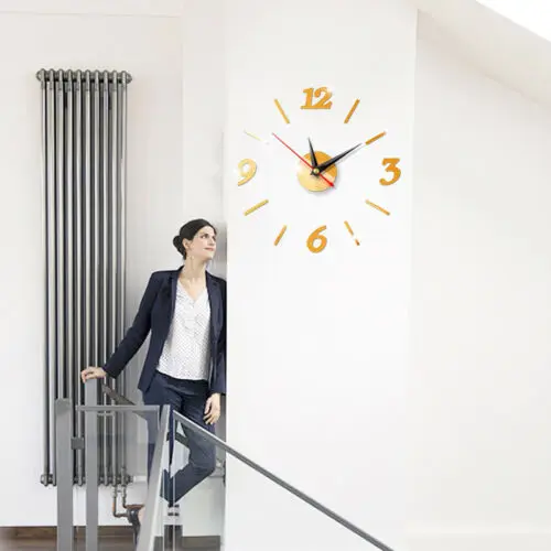 США современные DIY большие настенные часы 3D зеркальная поверхность наклейка домашний декор художественный дизайн