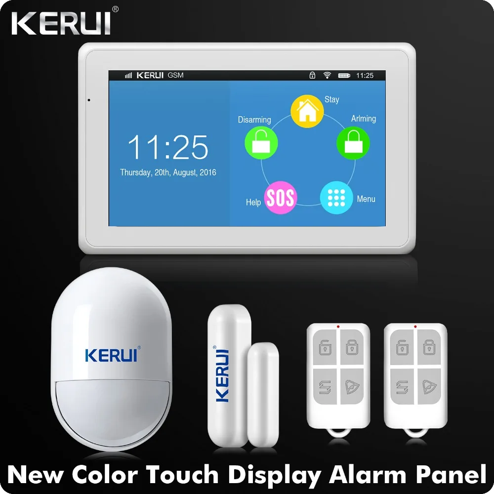 

Kerui K7 Inch TFT Color Display WIFI GSM Alarm System ISO Android App Control for Home Security Alarm Kit Movement sensor