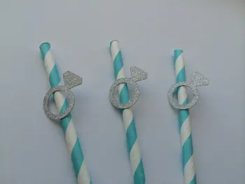 

sliver Engagement Ring Paper Straws sky blue Wedding bridal shower Bachelorette party Decoration Drinks tea party straw