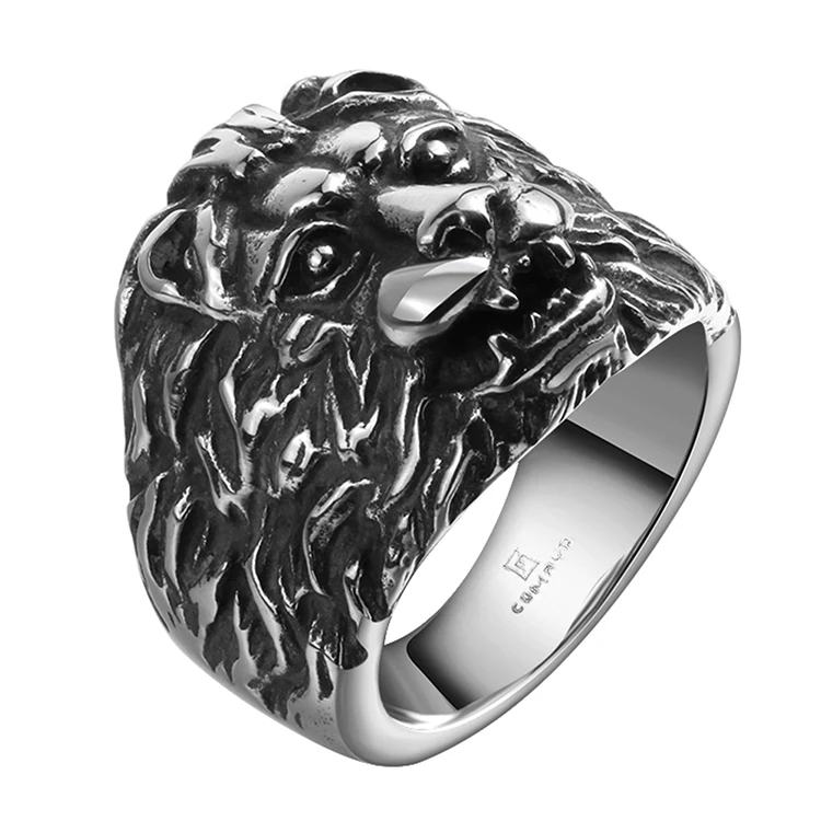 High Quality Vintage Ring for Men Wild Style Double Layers Animal Lion