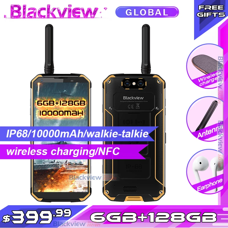 

Fast shipping Blackview BV9500 pro 10000mAh IP68 Waterproof 5.7"18:9 global version Smartphone 6GB 128GB intercom