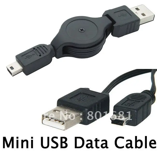 

Tracking number+Free Shipping +Mini USB A Male to USB B 5 Pin Male Retractable Cable(mini usb data cable) Black +Wholesales