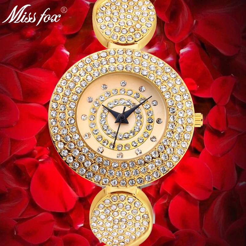 

MISSFOX Full Diamond Cute Oval Watch Lady Fashion Casual Watches Women Uhr Quartz Analog Party Bracelet Watch For Christmas Gift