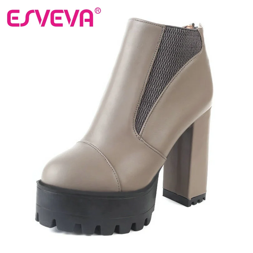 

ESVEVA Black Punk Style  Women Boots Thick High  Heel Fashion Boots Sexy Ladies Ankle Boots Platform Winter Boots Big Size 34-43
