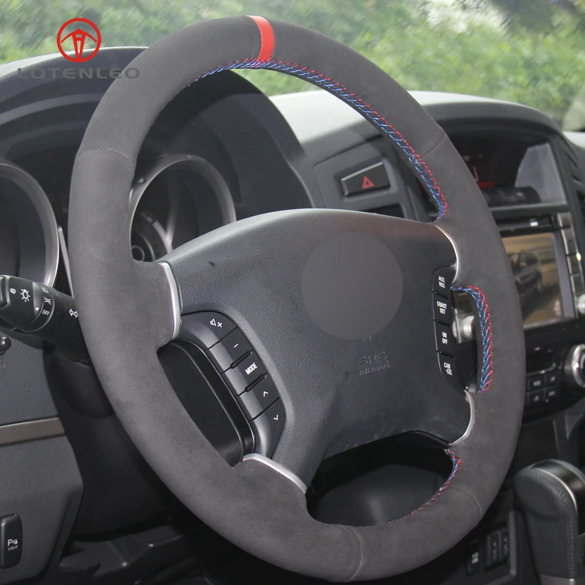 LQTENLEO черный замшевый сшитый вручную чехол рулевого колеса автомобиля для Mitsubishi Pajero 2007- Galant 2008-2012 Zinger 2008-2011