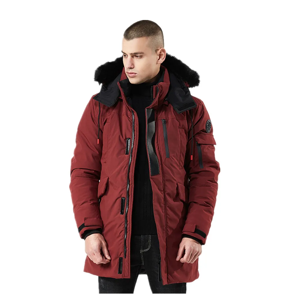

Thicken Hooded Motorcycle Men Winter Windbreaker Coats Business Trench Windproof Outerwear Fur Collar Long Pakras