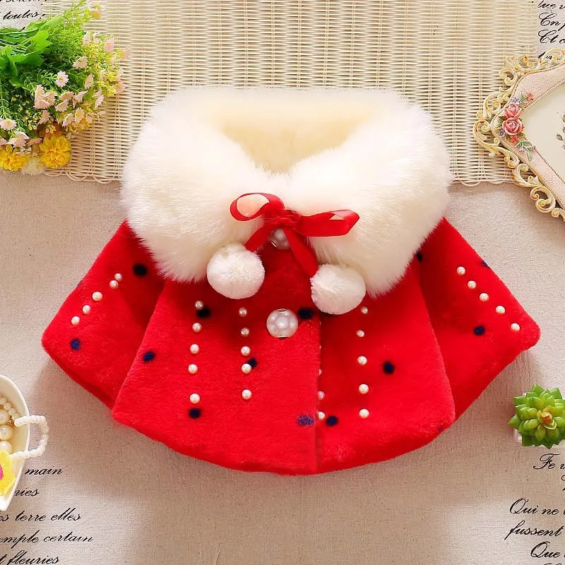 Одежда для девочек осень-зима искусственный мех жемчуг воротник с флисовым отворотом для маленьких детей верхняя одежда куртка пальто «принцесса» roupas de bebe casaco - Цвет: Красный
