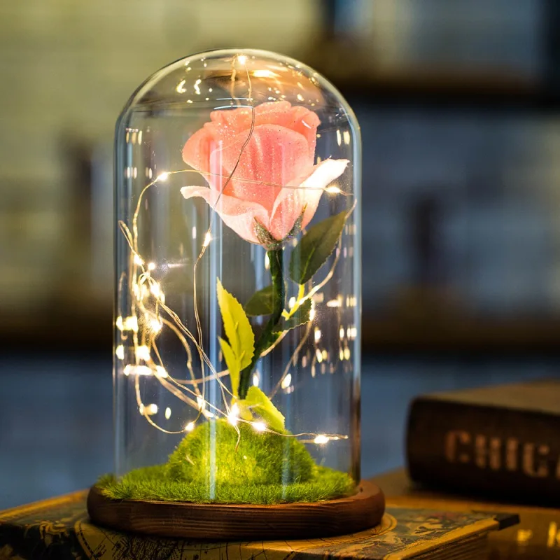 Розовый стример бутылка светодиодный ночник с цветком в стеклянный стол с домашним декором лампа подарок на день Святого Валентина