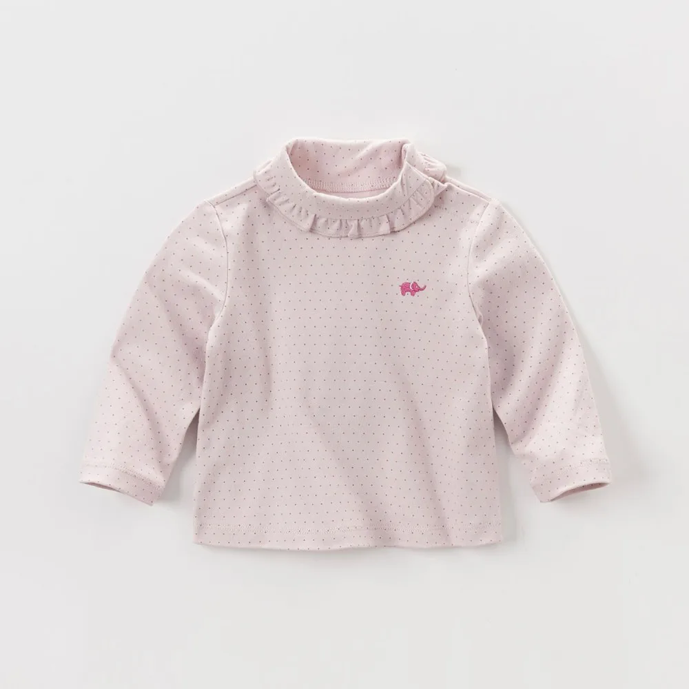 DB4240 dave bella/Осенняя розовая футболка с высоким воротником для девочек; Одежда для младенцев; футболка с вышитым слоном для девочек; Детские футболки; топы для девочек
