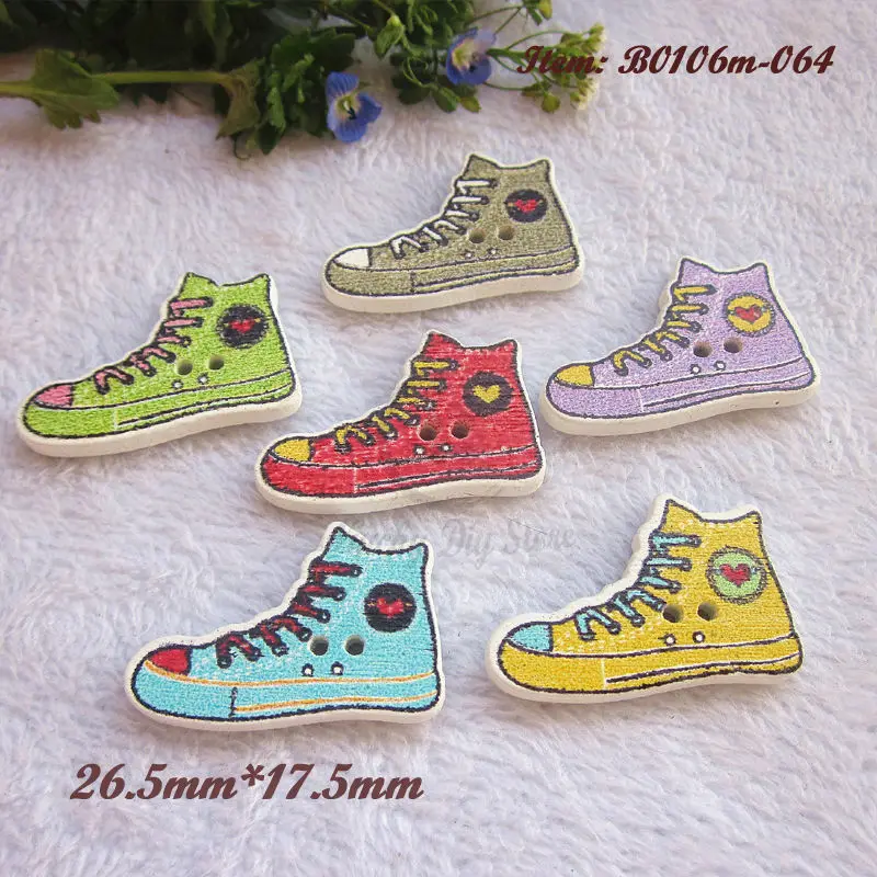 

50pcs Mixed Decorative Buttons Loverly Sneakers 2 Holes Mixed Sewing Wooden Buttons Flatblack Scrapbooking Craft Sewing