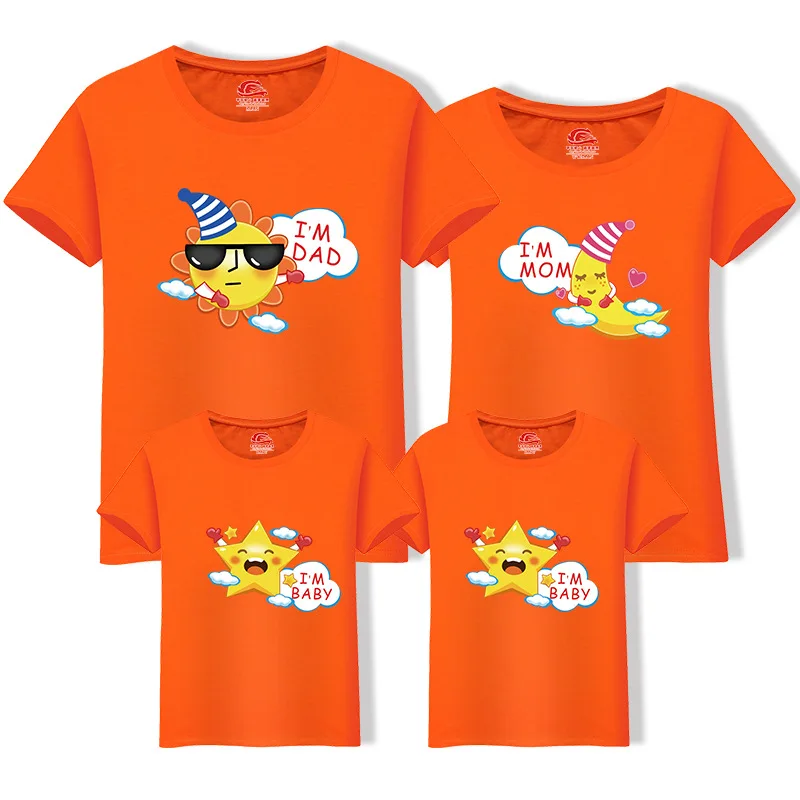 Family Matching Outfit Summer Short Sleeve T Shirt Top Clothes Cotton Mother Father Son daughter Dress Cartoon Sun Moon LD10392