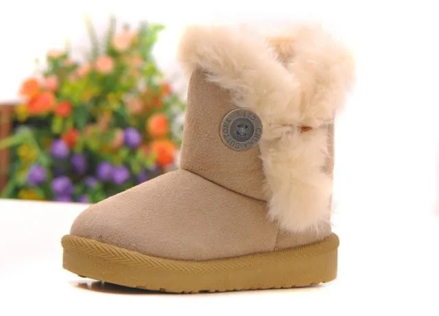 2017 Новые детские зимние сапоги для детей зимняя обувь для девочек и мальчиков детские ботинки из замши с мехом и кнопка пряжки принцессы