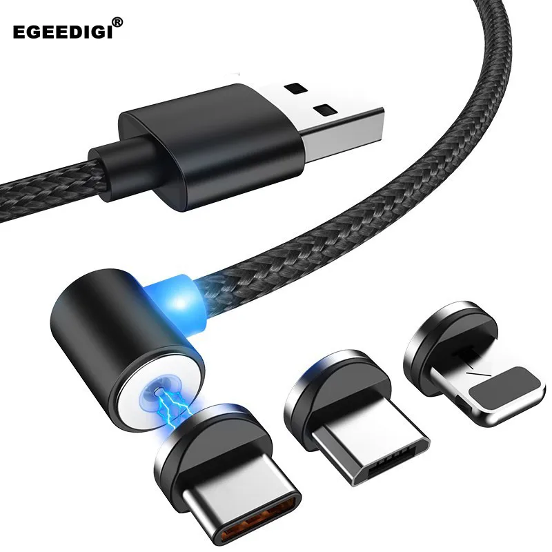 Egeedigi L-TYPE المغناطيسي كبل شحن المصغّر usb نوع C 8 دبوس كابل إلى سلك USB للهاتف المحمول 90 درجة الكوع المغناطيس شاحن