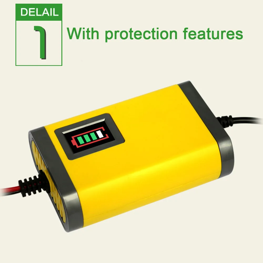 

12V 2A Smart Car Battery Charger Automatic Auto Motorcycle Lead Acid AGM GEL 12 V Volt Moto Intelligent LCD Display 220V