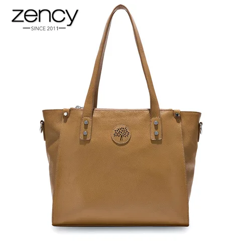 Bolsas de Compras Zency Couro Genuíno Preto Bolsa Moda Feminina Ombro Grande Capacidade Senhora Crossbody Messenger 100%