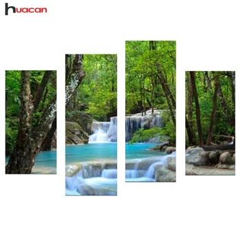 

HUACAN DIY Trees and Waterfall Diamond Painting Pictures of Rhinestones 4pcs Full Square Diamond Embroidery Scenic Home Decor