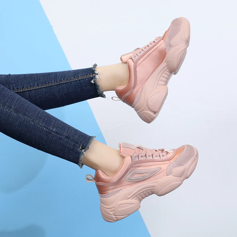 Вулканизированная обувь; женские кроссовки на массивном каблуке; Женская Весенняя повседневная обувь на платформе; женские розовые кроссовки; обувь для папы; chaussures femme SE-79