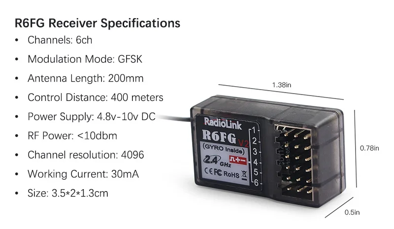 Radiolink RC4GS 2,4 ГГц 4CH емкостно-резистивный передатчик и приемник R6FG гироскопа радио пульт дистанционного управления для автомобиля лодка