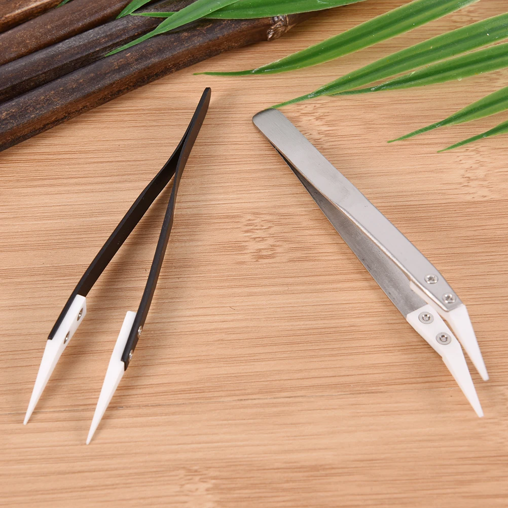 1pcs 13cm High Quality Non Conductive Ceramic Pointed Tip DIY Hand Tools Stainless Steel White Ceramic Tweezers Heat Resistant