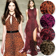 10 м/лот коричневый Леопардовый шелк с принтом шифон Ткань натуральный шелк ткань Материал шить Для женщин платок 6 мм